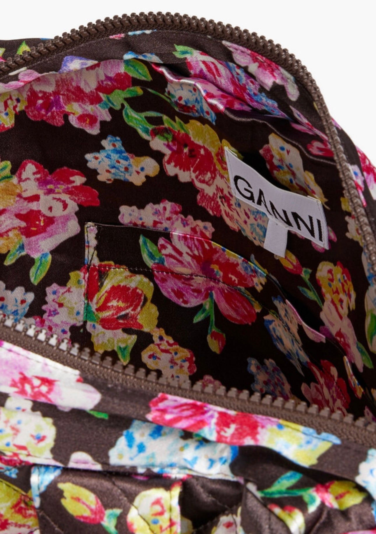 Ganni - Ruffled quilted floral-print satin tote