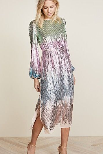 RIXO long sleeve maxi dress, rainbow sequins
