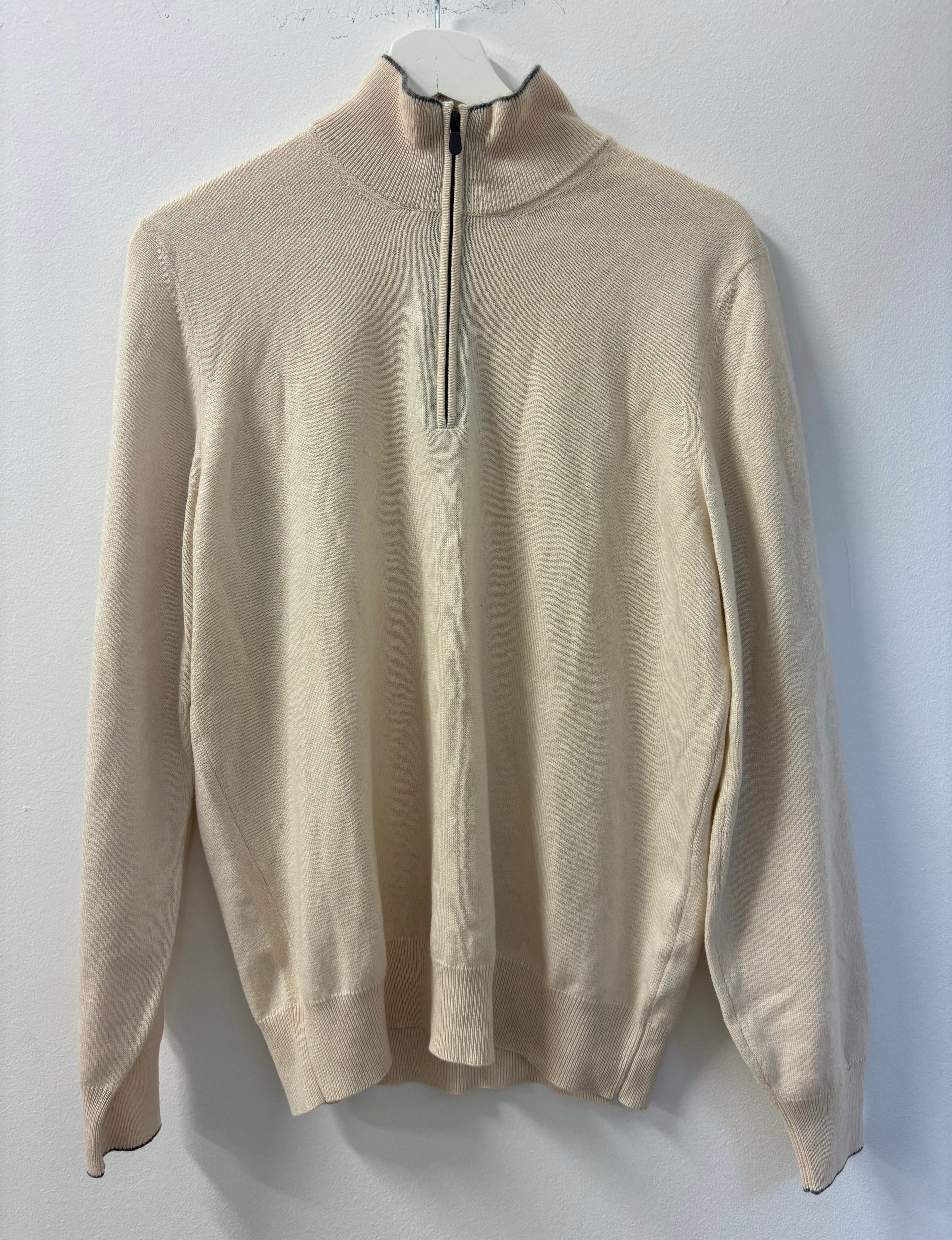 BRUNELLO CUCINELLI cream 3/4 zip cashmere sweater