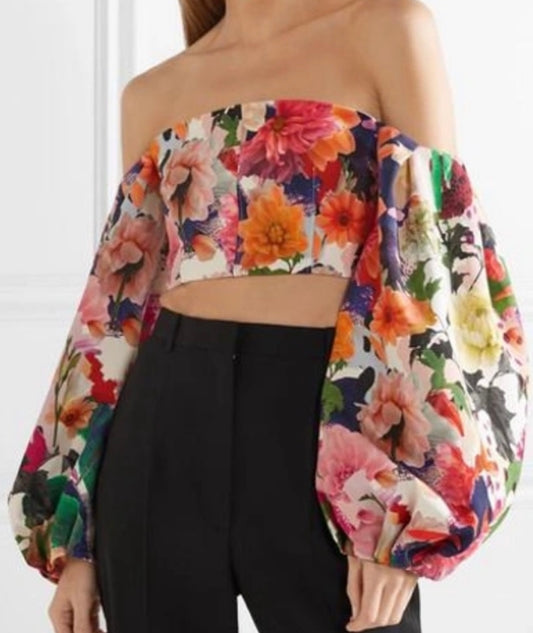 Cushnie Et Ochs -  Multicolor Floral Off Shoulder Crop Top