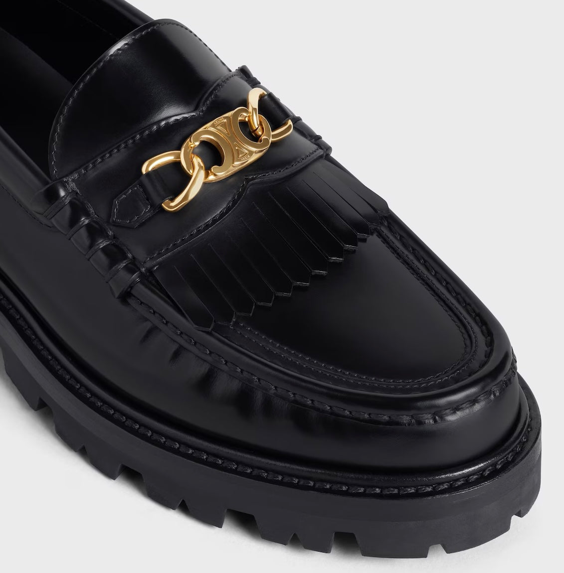 CELINE MARGARET LOAFER WITH TRIOMPHE CHAIN in POLISHED BULL