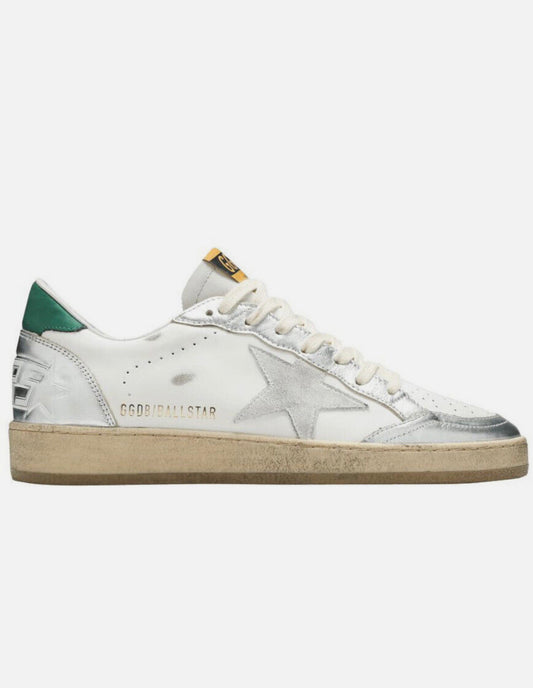 GOLDEN GOOSE Men’s Ball Star Leather Sneakers White Silver Green