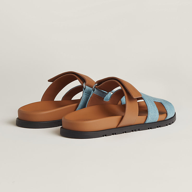 HERMES chypre denim and brown sandal, w dust bags and box