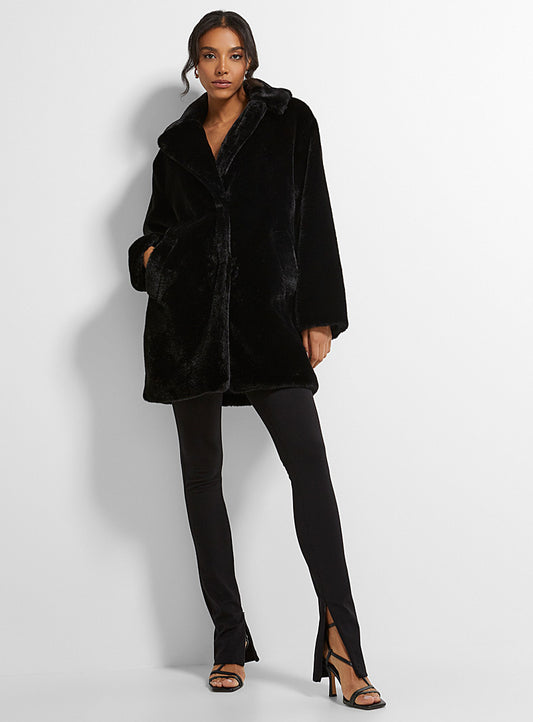 LAMARQUE black midi length fur coat