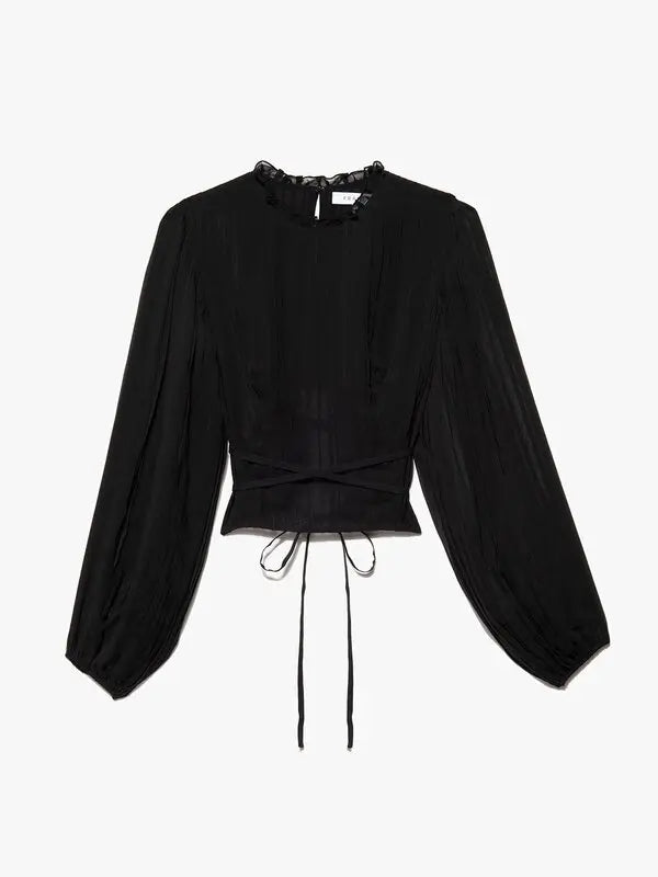 FRAME pleated black long sleeve top with cutouts