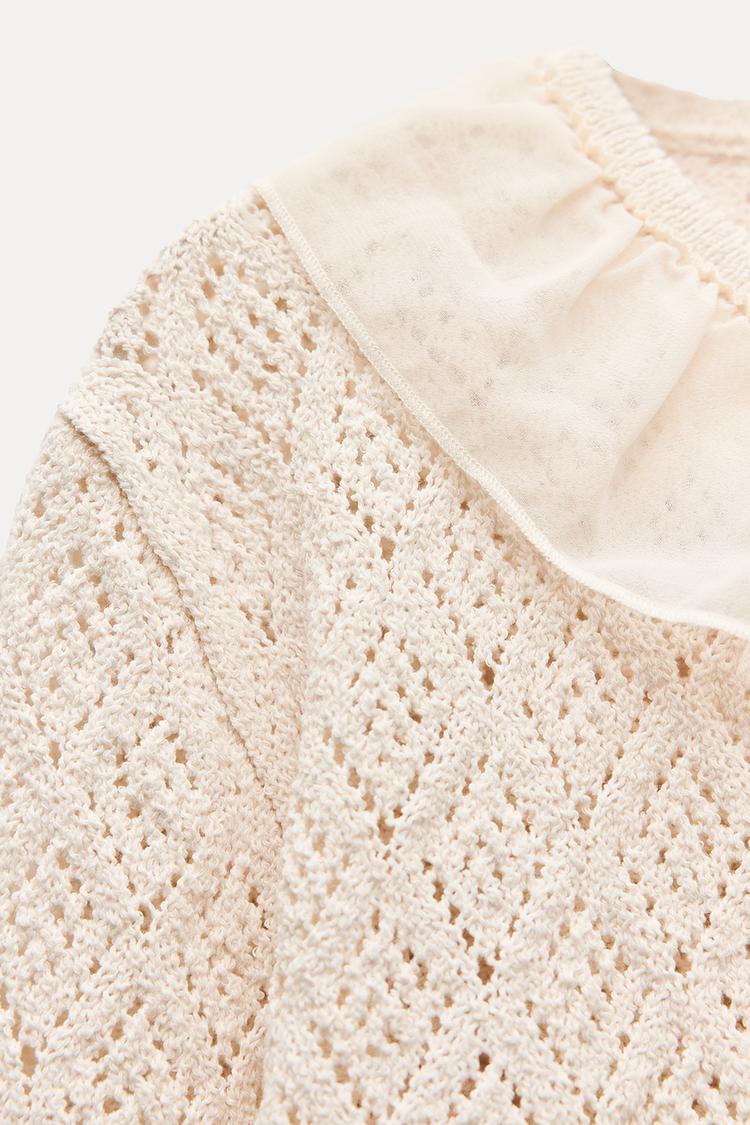 ZARA ruffled pointelle knit cardigan