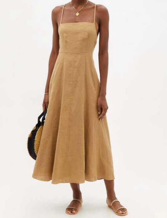 MARA HOFFMAN 
Verona Crossover-Back Hemp Midi Dress - Camel