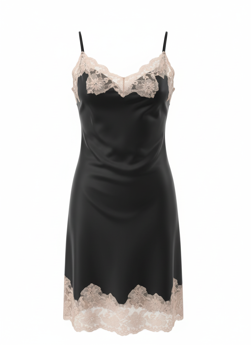 Gold Hawk Lace Trim Silk Dress