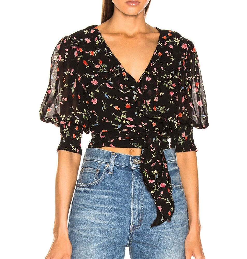 Ganni Floral Wrap Top