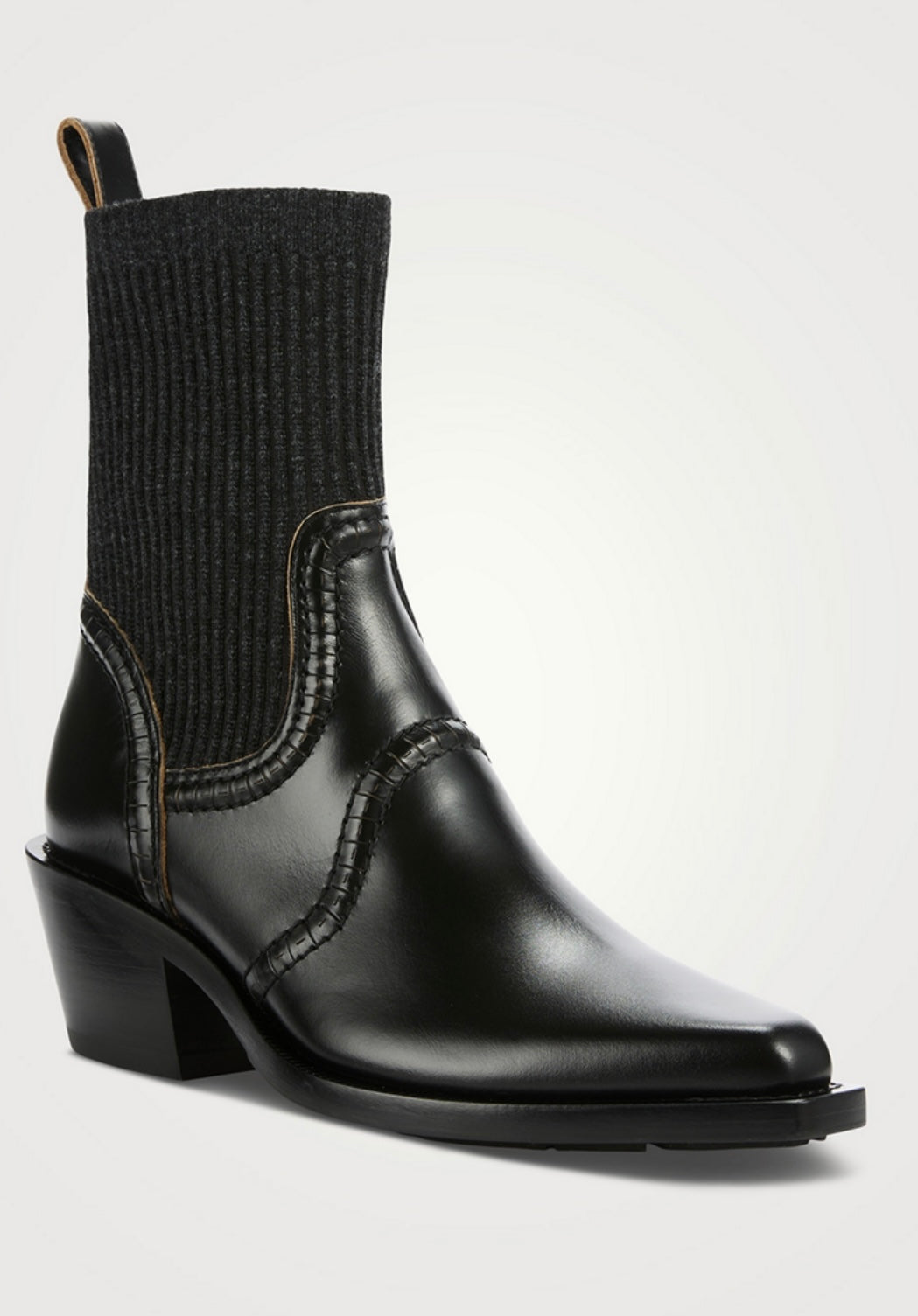 CHLOÉ
Nellie Leather And Knit Ankle Boots