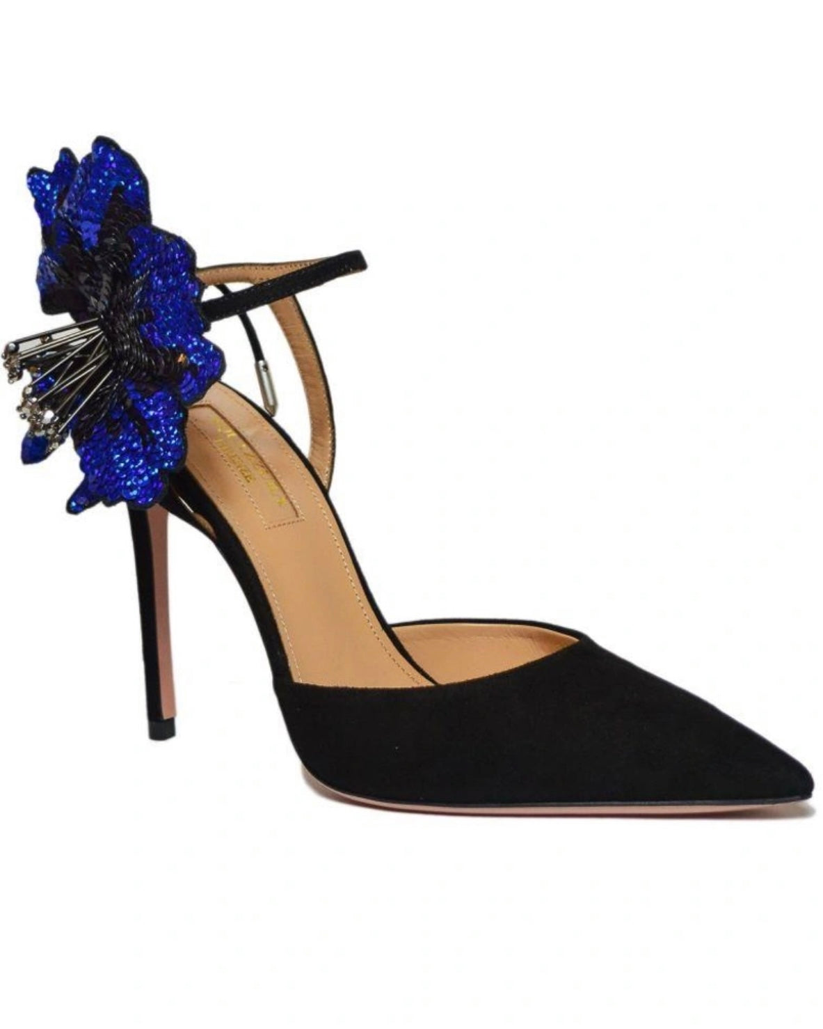 AQUAZZURA -  Disco Flower 105 Suede Pumps in Black