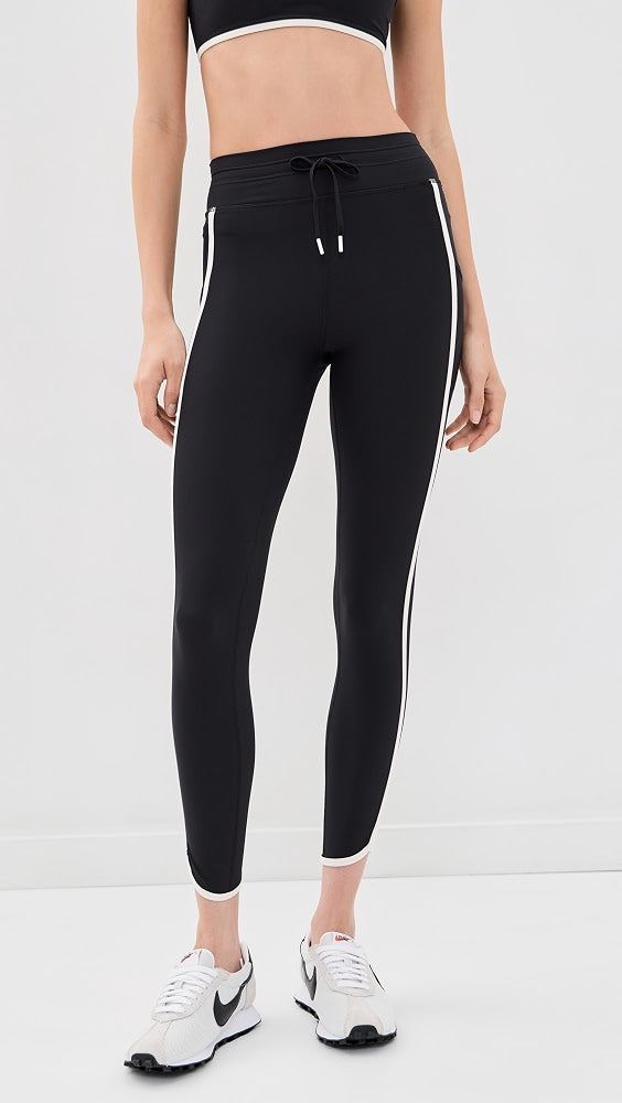 THE UPSIDE  black with white stripe sports bra and leggings with drawstring