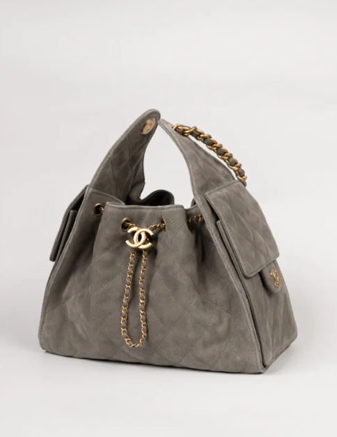 Chanel Suede Quilted Small Chanel 25 Handbag Grey