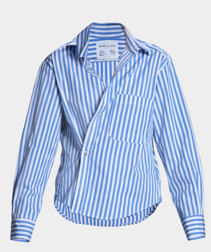 CISSA blue/white stripped home of the wrap blouse