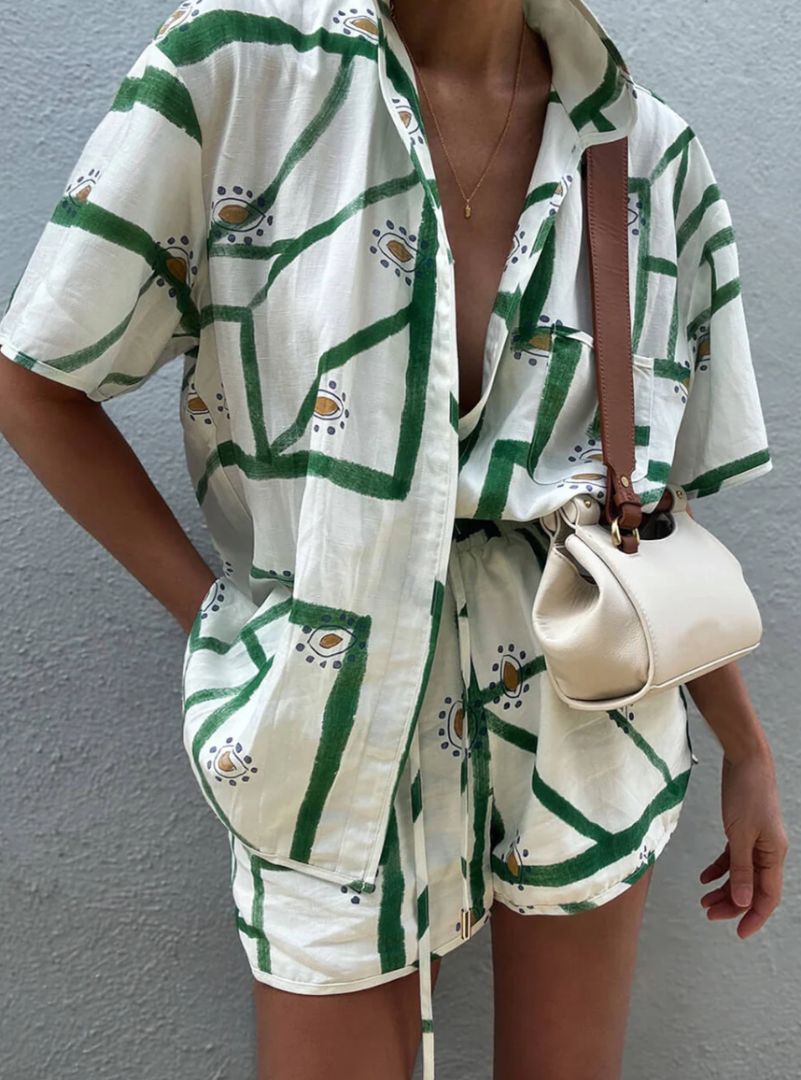 COMMENSE PRINT DRAWSTRING SHORT SET