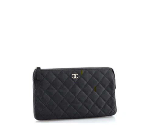 Black Chanel Classic Double Pocket Zip Pouch Quilted Caviar Small, ONE SIZE