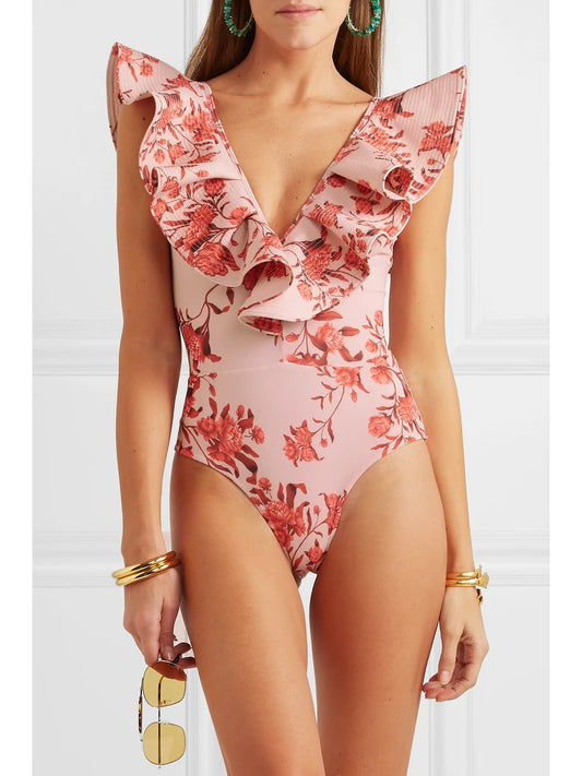 JOANNA ORTIZ Manzanillo Del Mar ruffled cutout floral-print swimsuit