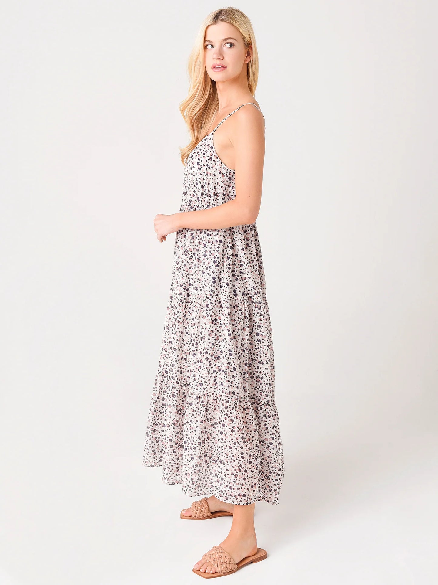 XIRENA spotted sleeveless button up midi dress