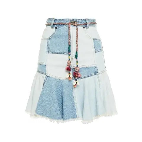 ZIMMERMANN blue denim patchwork skirt