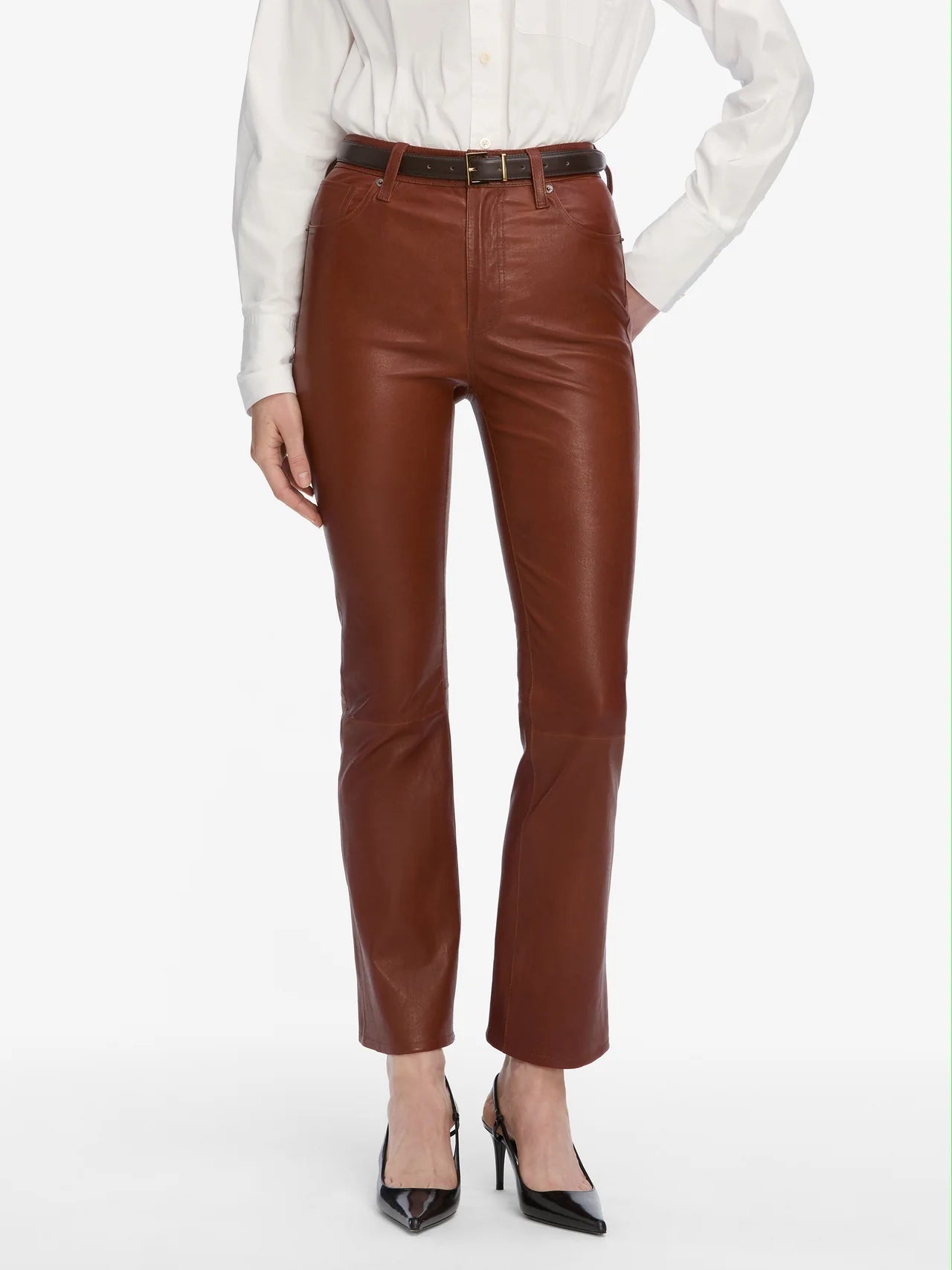 FRAME brown leather pants "the reboot crop"