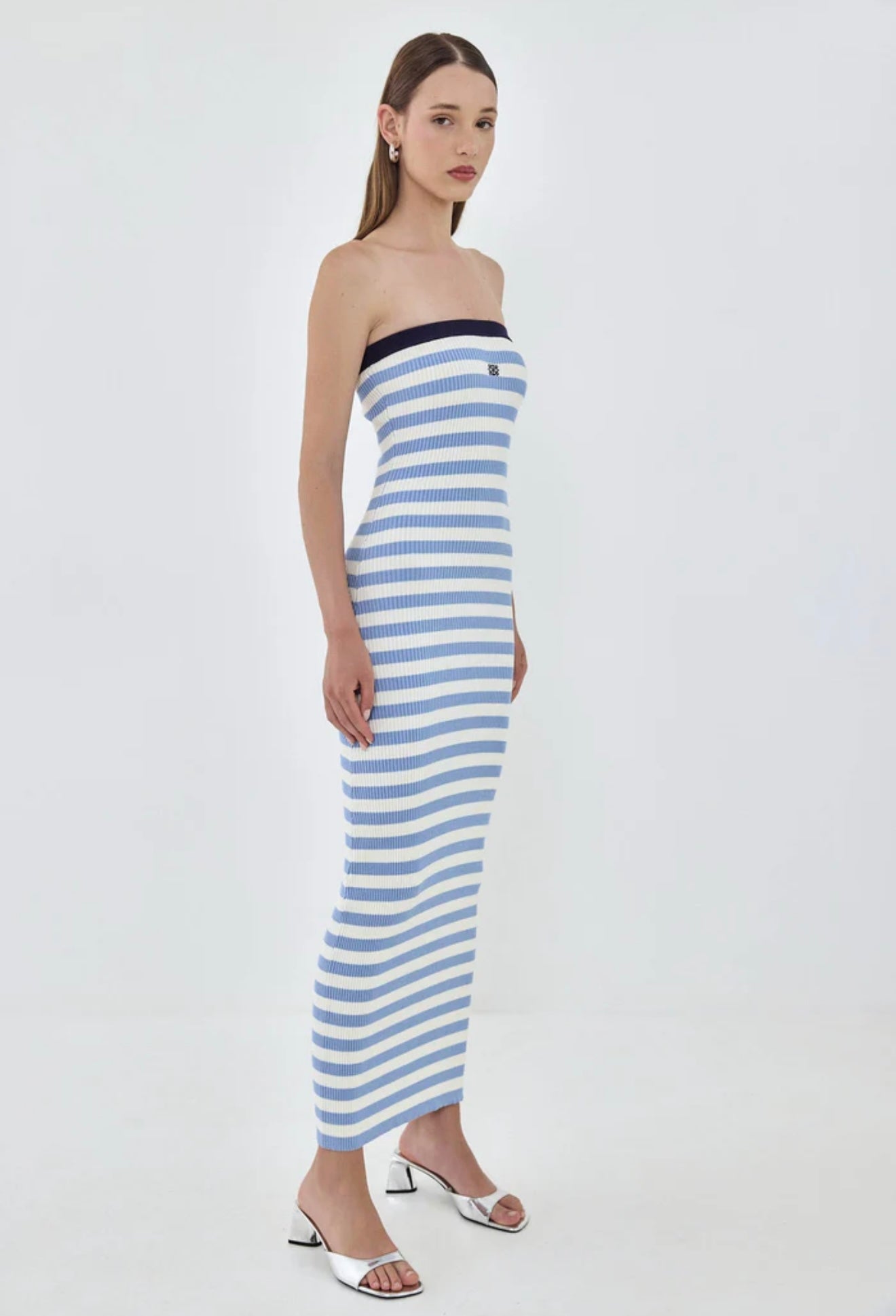 De Rococo- Strapless Maxi Striped Ribbed Dress