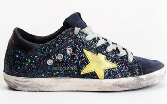 GOLDEN GOOSE Superstar Sneaker in Disco Glitter & Green Star