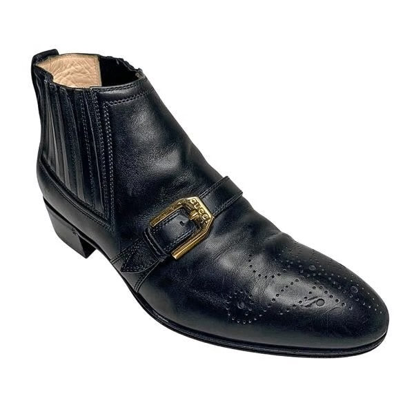 GUCCI black booties with gold buckle