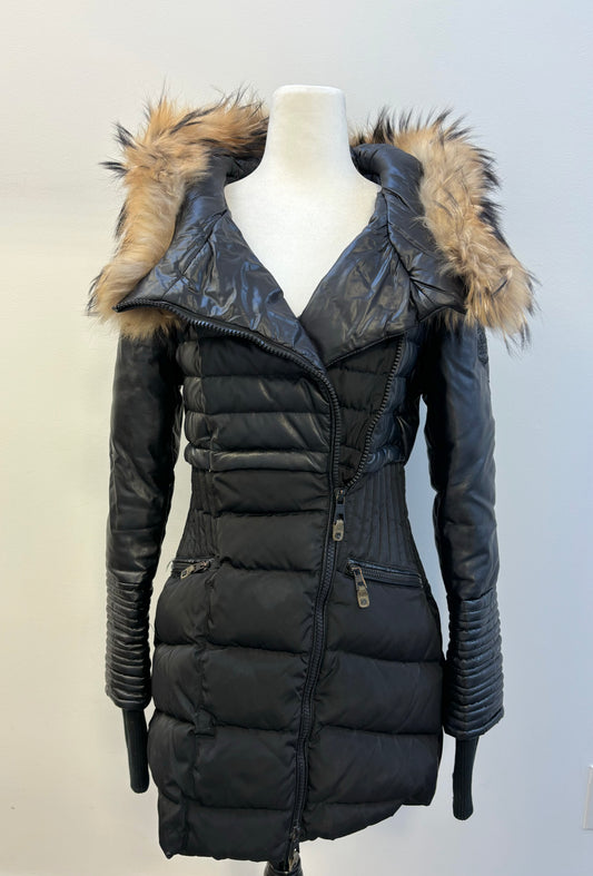 Nicole Benisti Leather Winter Jacket with Fur Trim