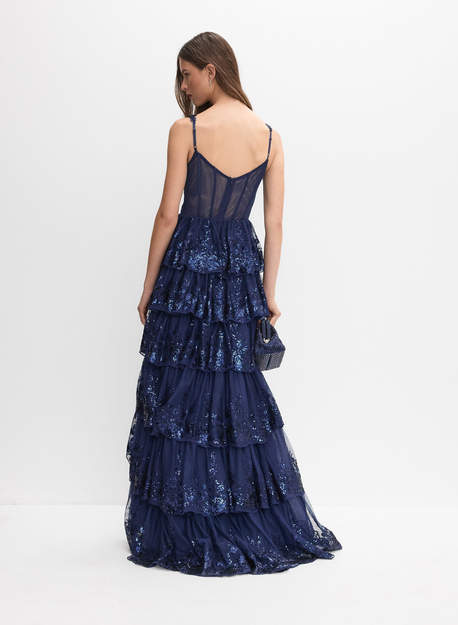 MELANIE LYNE blue ruffle sequin dress