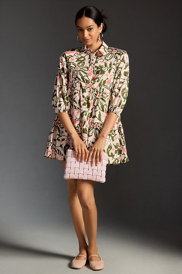 MAEVE BY ANTHRO the bettina tiered mini shirt dress
