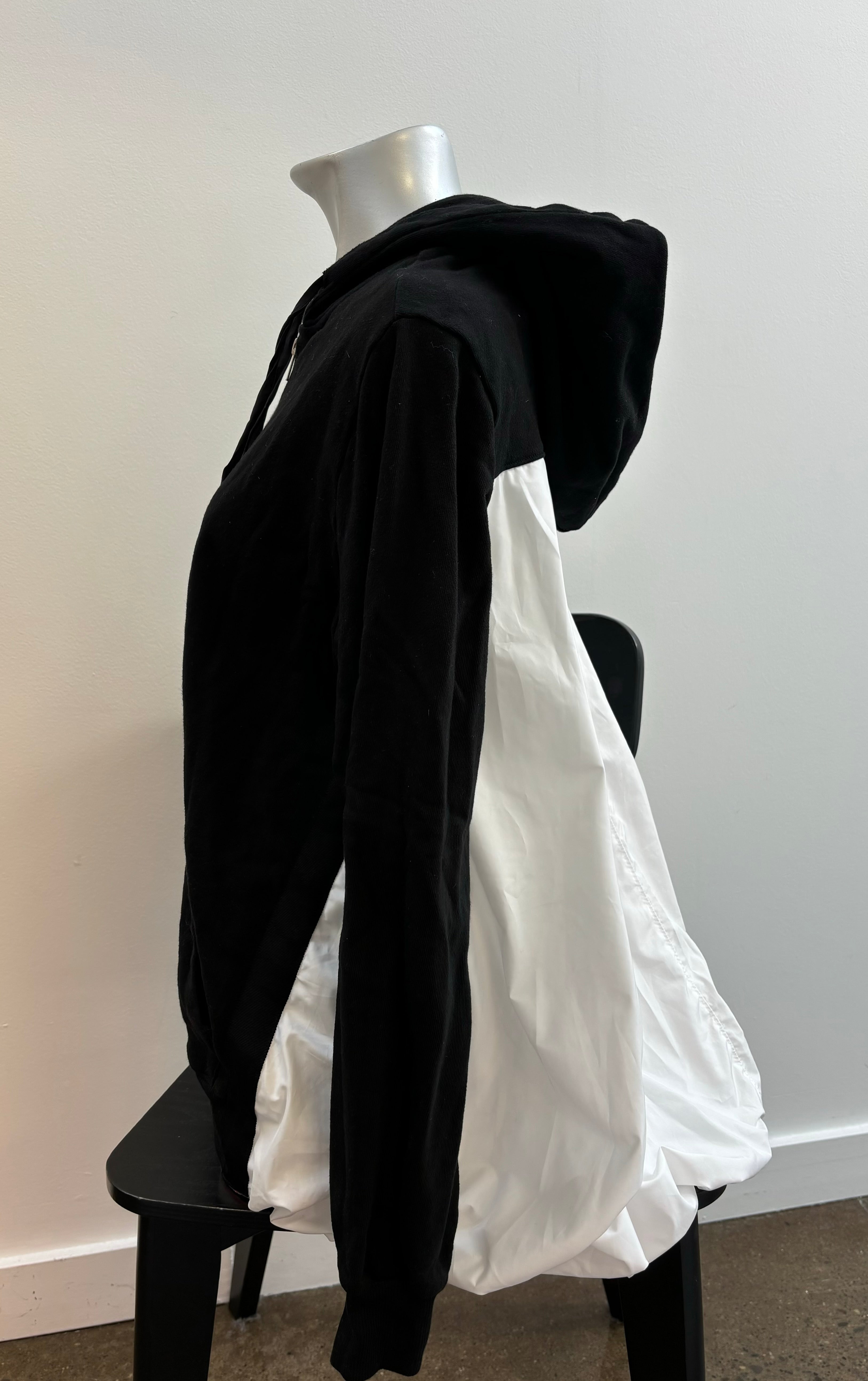 CLU black zip up hoodie with white blouse material back