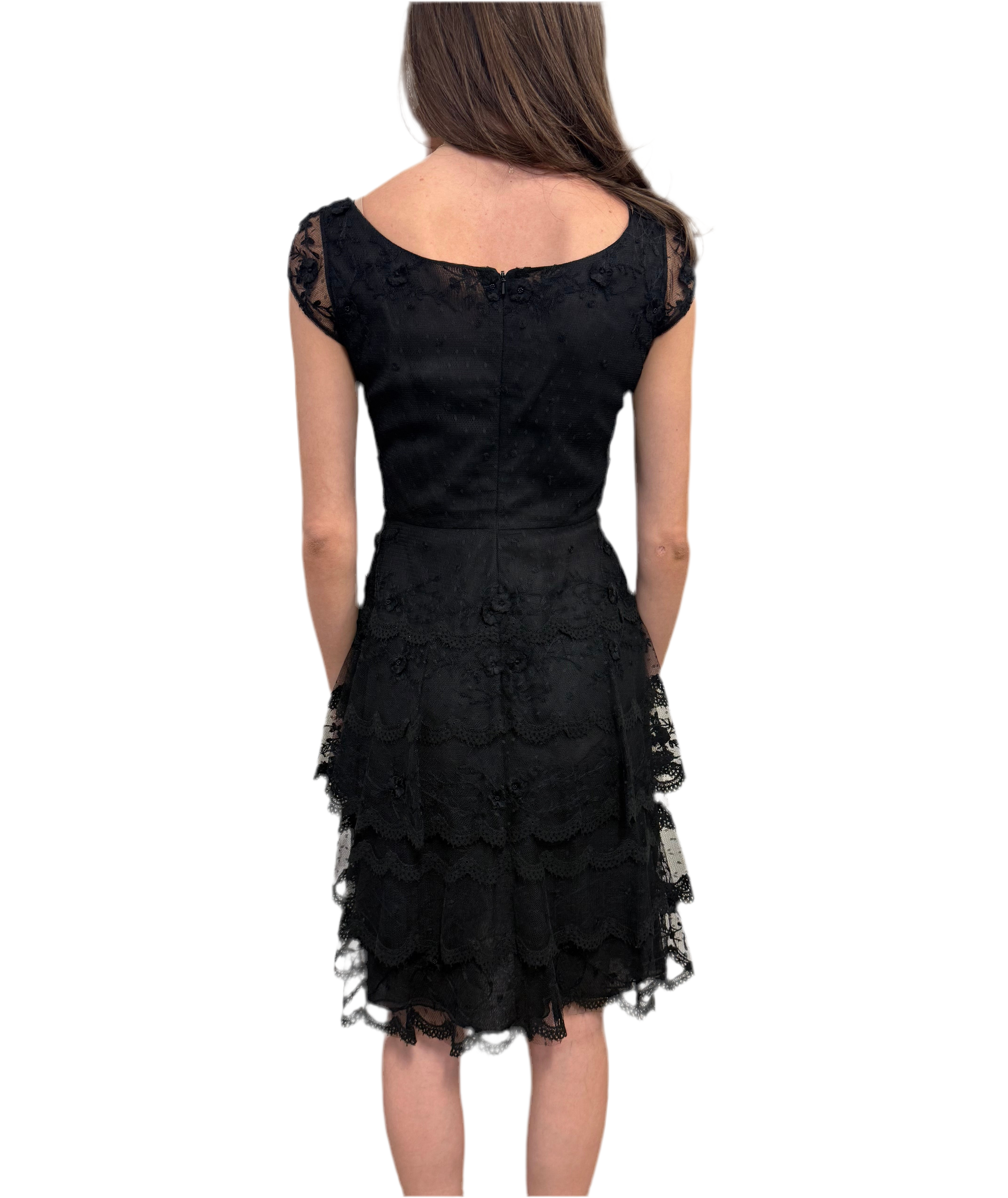 Oscar De La RENTA - Black Lace Tiered Cocktail Dress