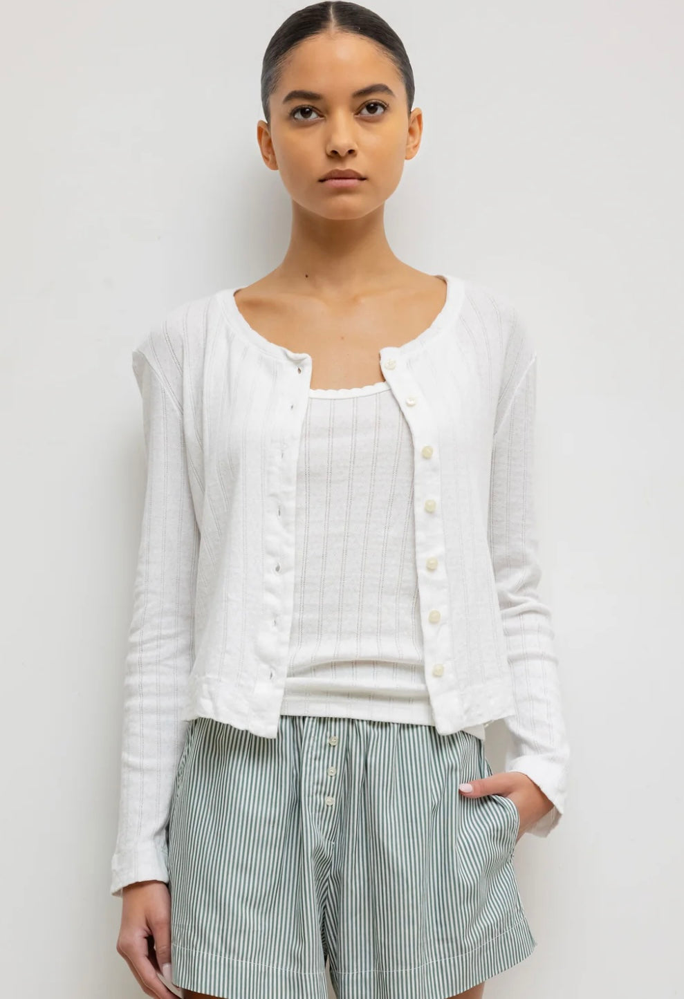 LESET - Pointelle Classic Crew Cardigan & tank