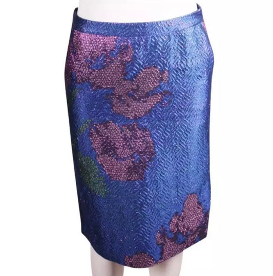 DRIES VAN NOTEN - Navy Blue Glitter Skirt with Flower
