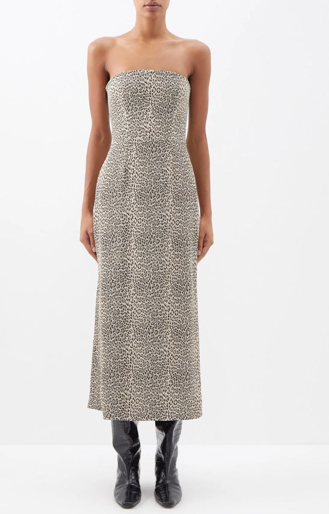 RAEY Womens Leopard Jacquard Bandeau Dress in Beige