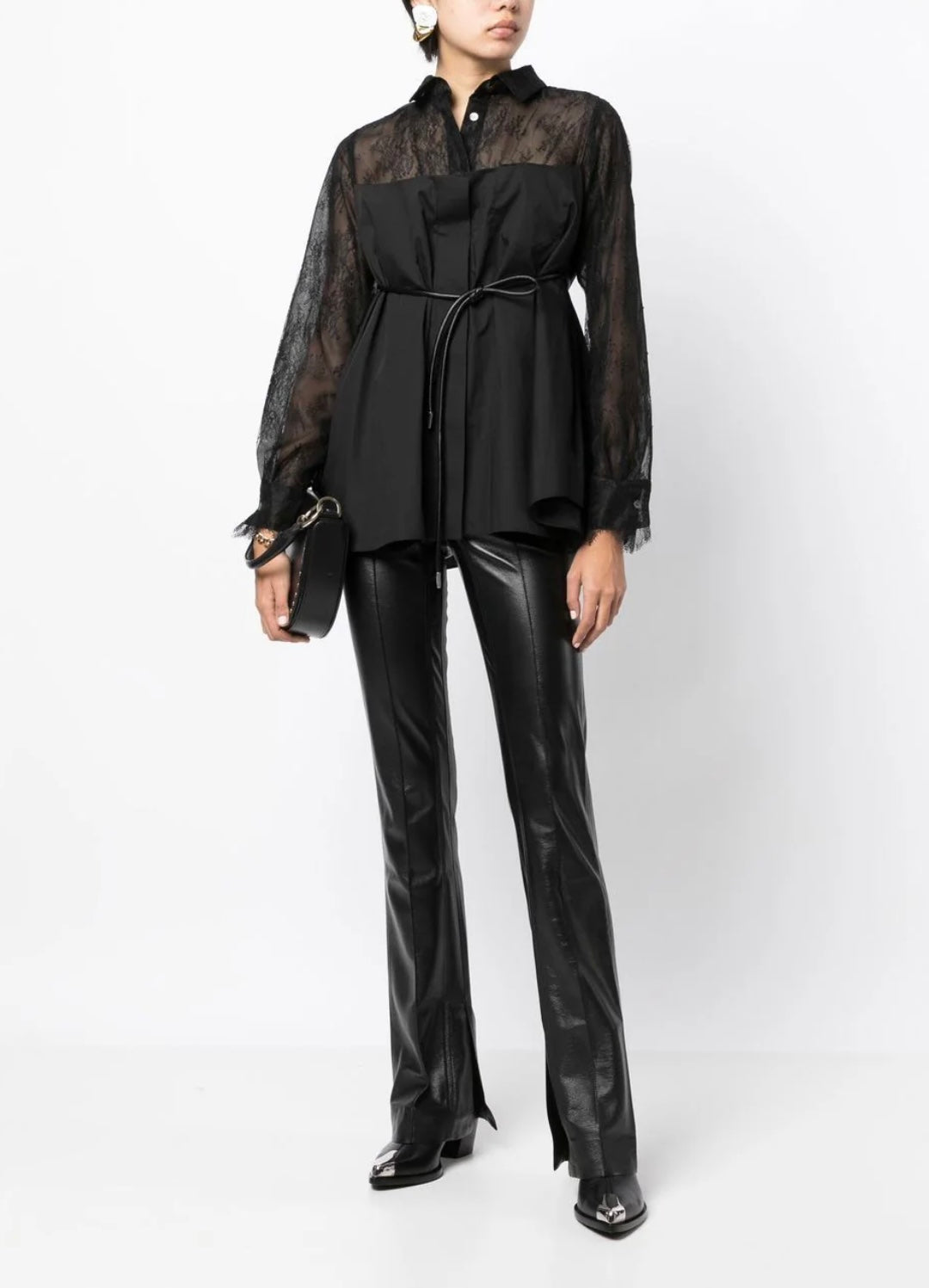 SACAI
lace-panelled tied-waist shirt