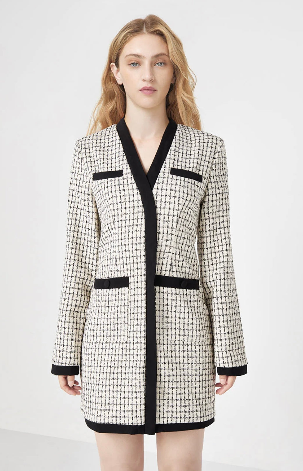 URBAN REVIVO - TWEED PLAID CONTRAST TRIM DRESS