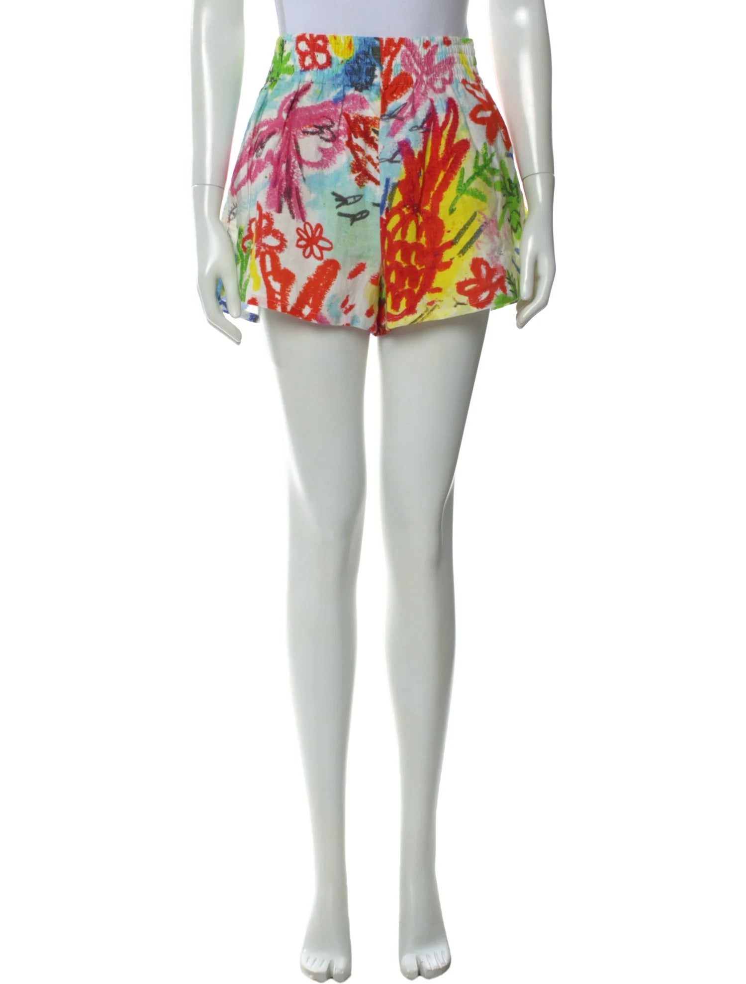SIMON MILLER bright multicolour linen shorts, graffiti-like pattern