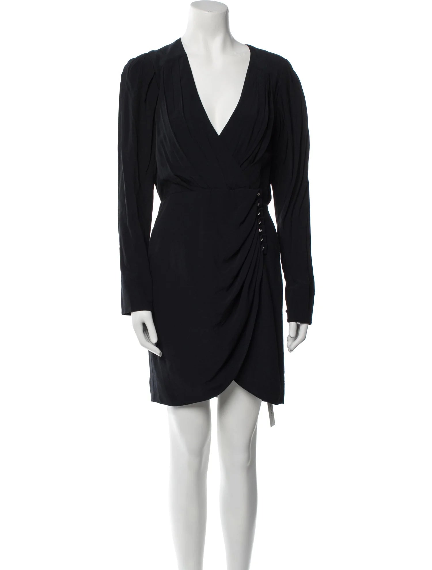 Jonathan Simkhai Black V-Neck Longsleeve Mini Dress W/ Silver Buttons
