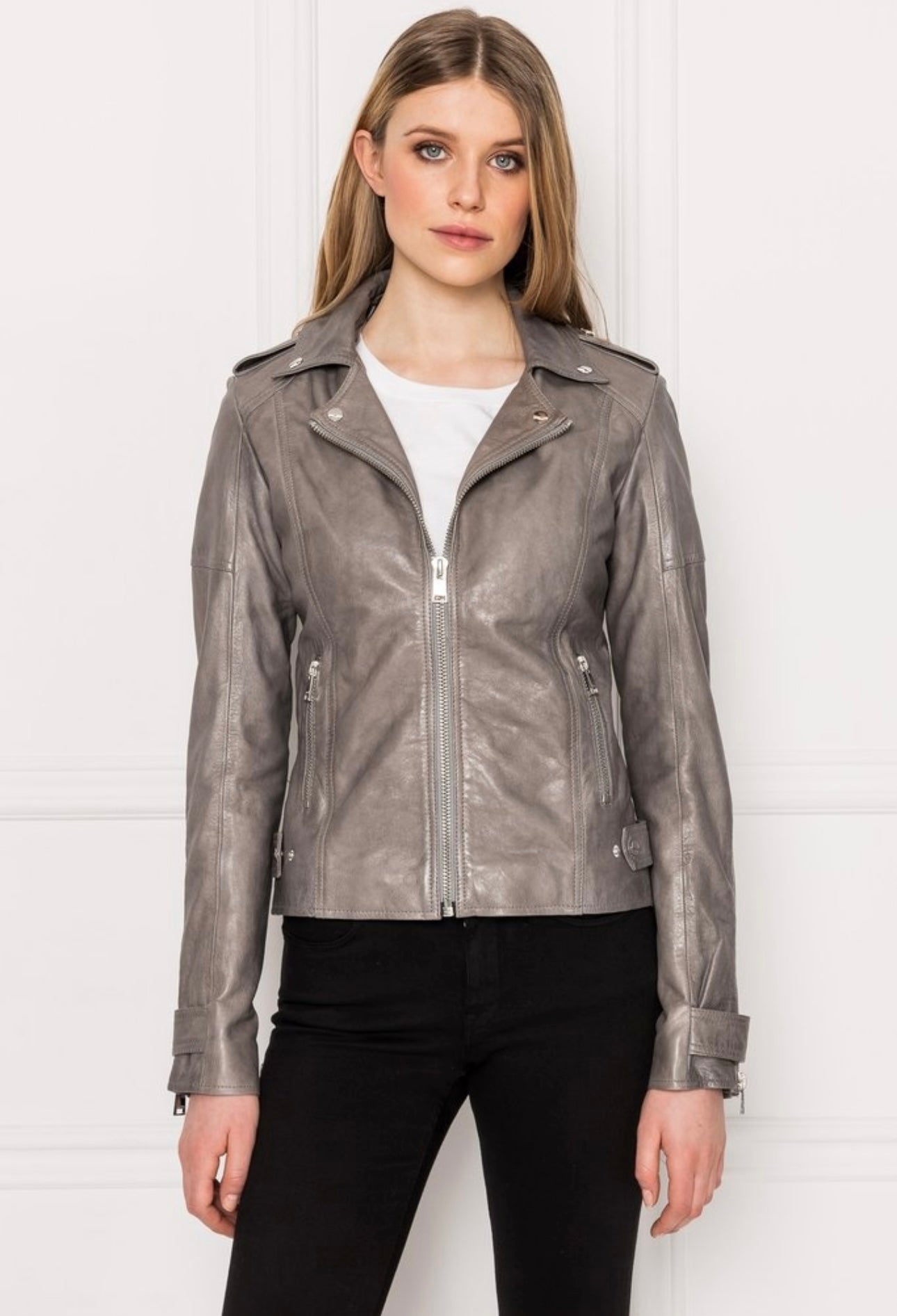 Lamarque- Anna Washed Biker With Hoodie- Whale Grey