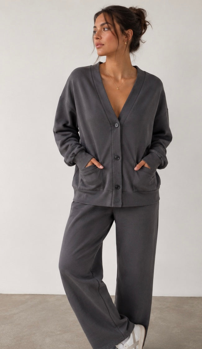 XIRENA charcoal grey sweatset, cardigan and sweatpants