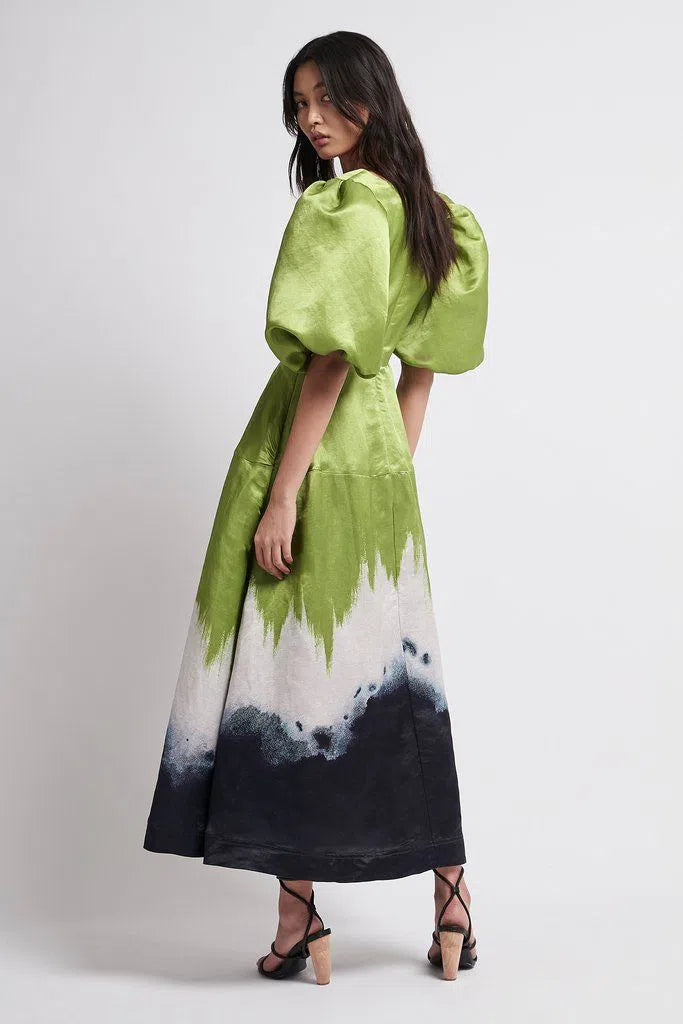 AJE green/silver/navy silk dress