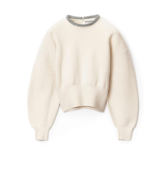 Alexander Wang CRYSTAL NECKLINE PULLOVER IN WOOL Ivory