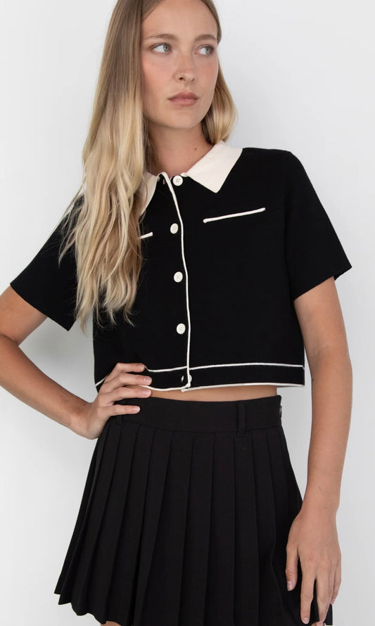 OAK & FORT - CROPPED KNIT CONTRAST TRIM TOP