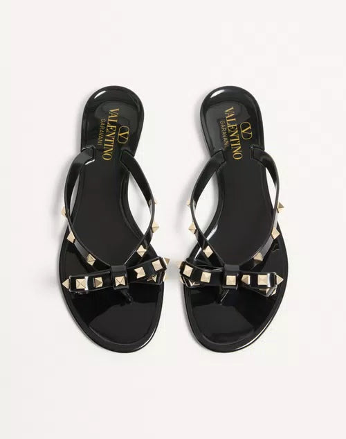 Valentino Garavi Black Rockstud with Bow Jelly Flip Flops