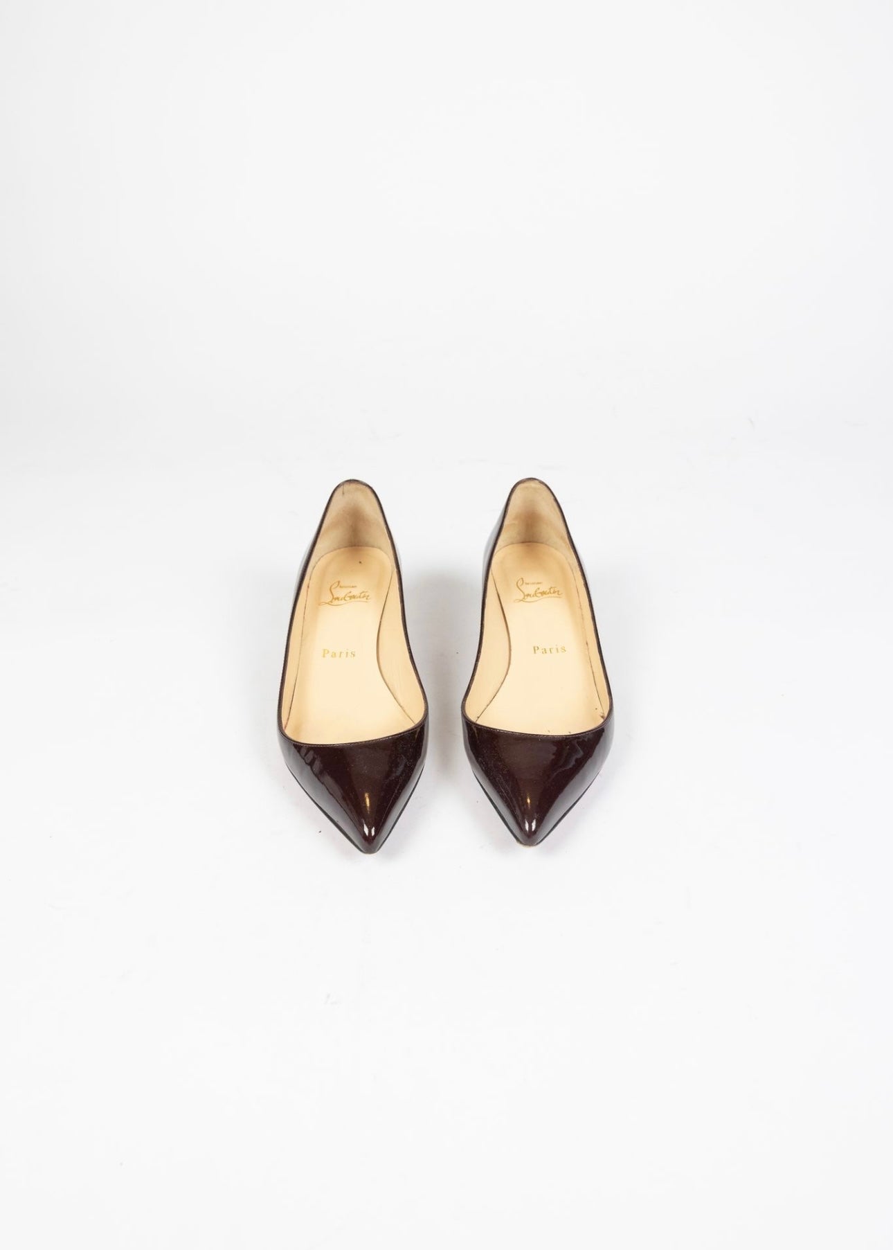 Christian Louboutin - Burgundy Patent Leather Kitten Heel Pumps