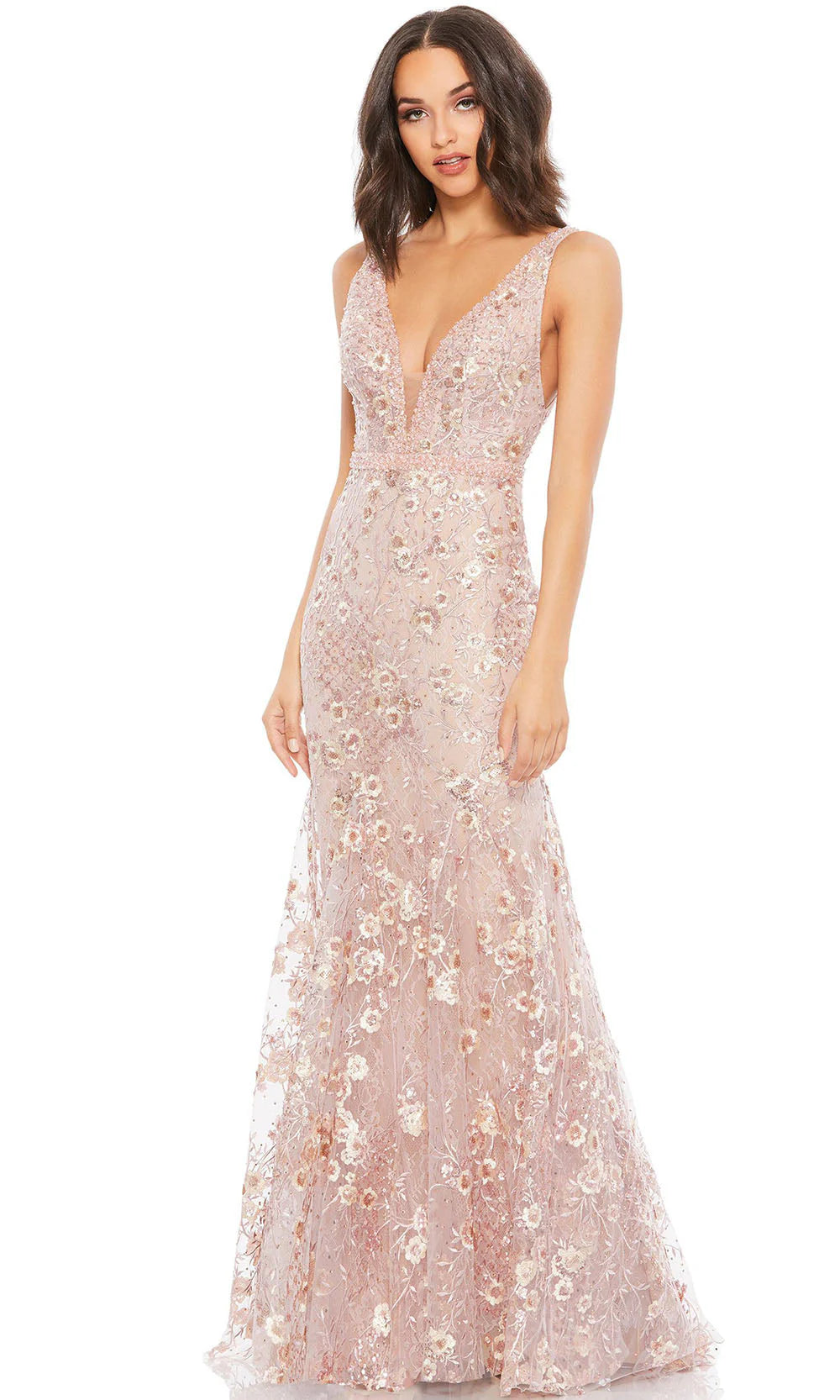 MAC DUGGAL pink floral sequin gown