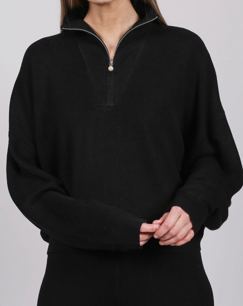 BRUNETTE THE LABEL - THE RIBBED KNIT HALF-ZIP POPOVER | WITH PEARL