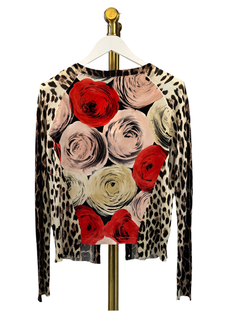MOSCHINO 'cheap and chic' leopard/floral cropped cashmere blend cardigan