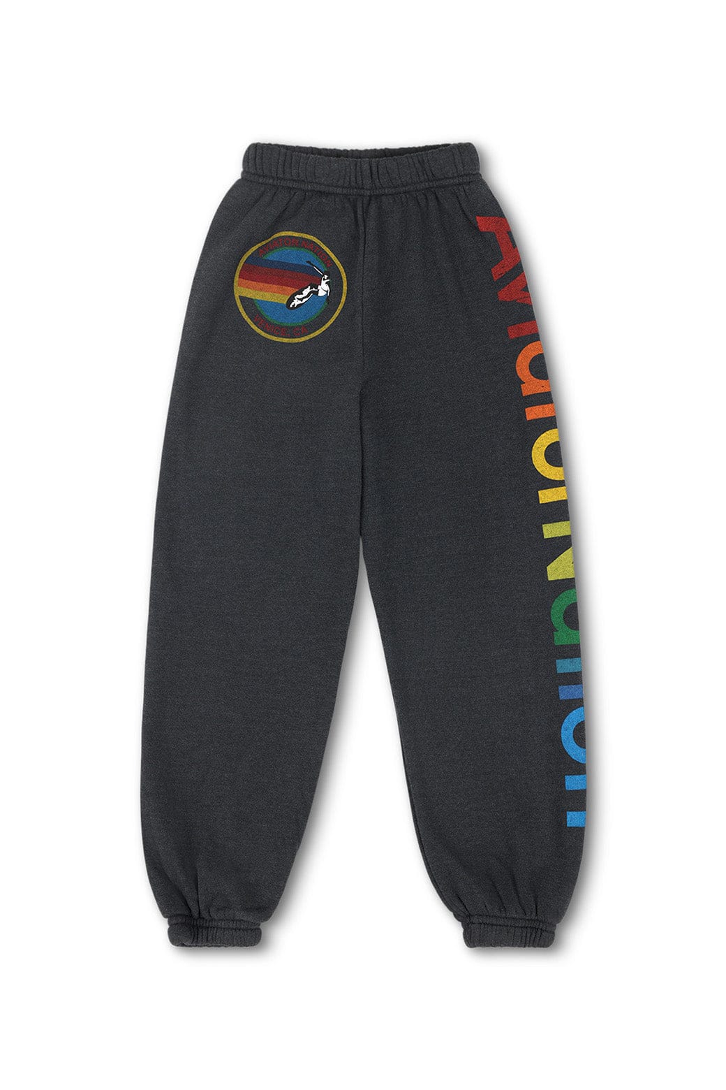 AVIATOR NATION charcoal sweatpants with rainbow logo